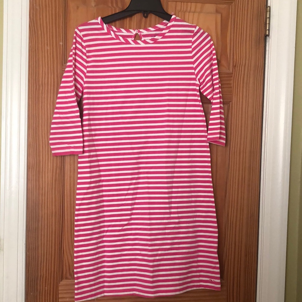 Girls 3/4 sleeve striped knit dress